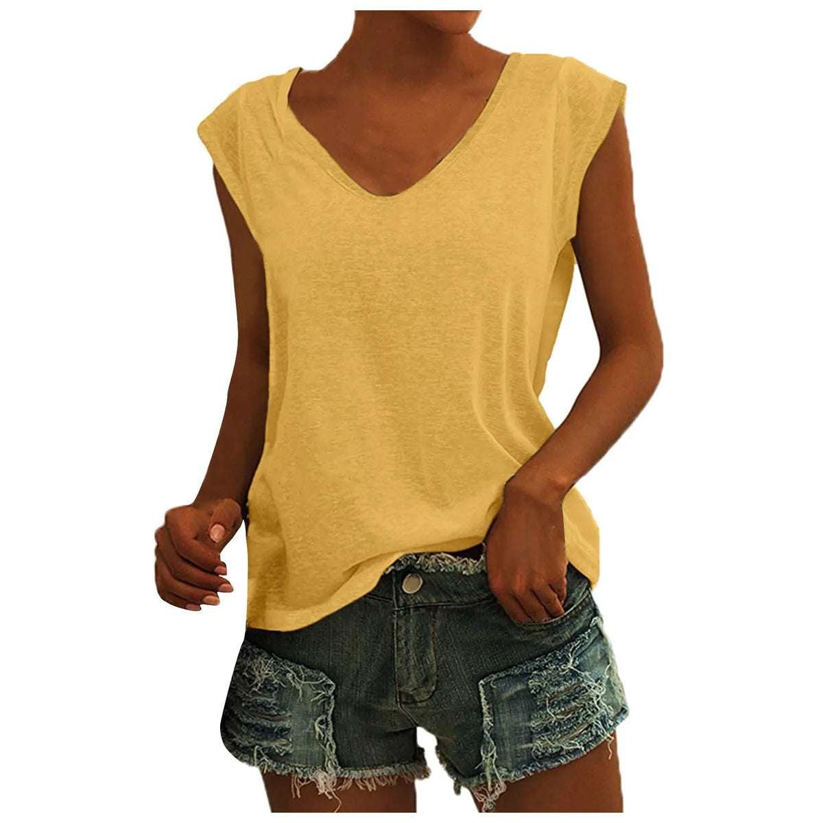 Women's Polyester Sleeveless V-Neck Tank Top with Slight Stretch for Summer Outfits
