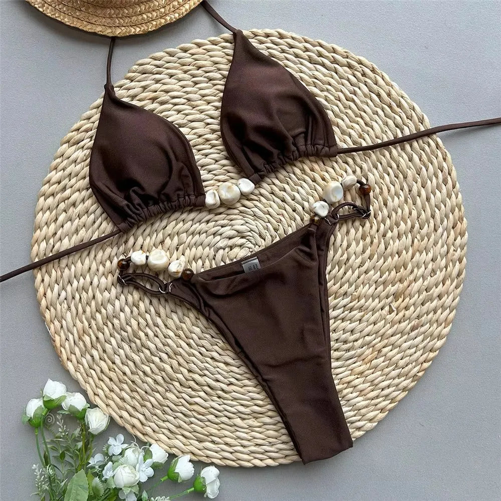 Beaded Halter String Bikini