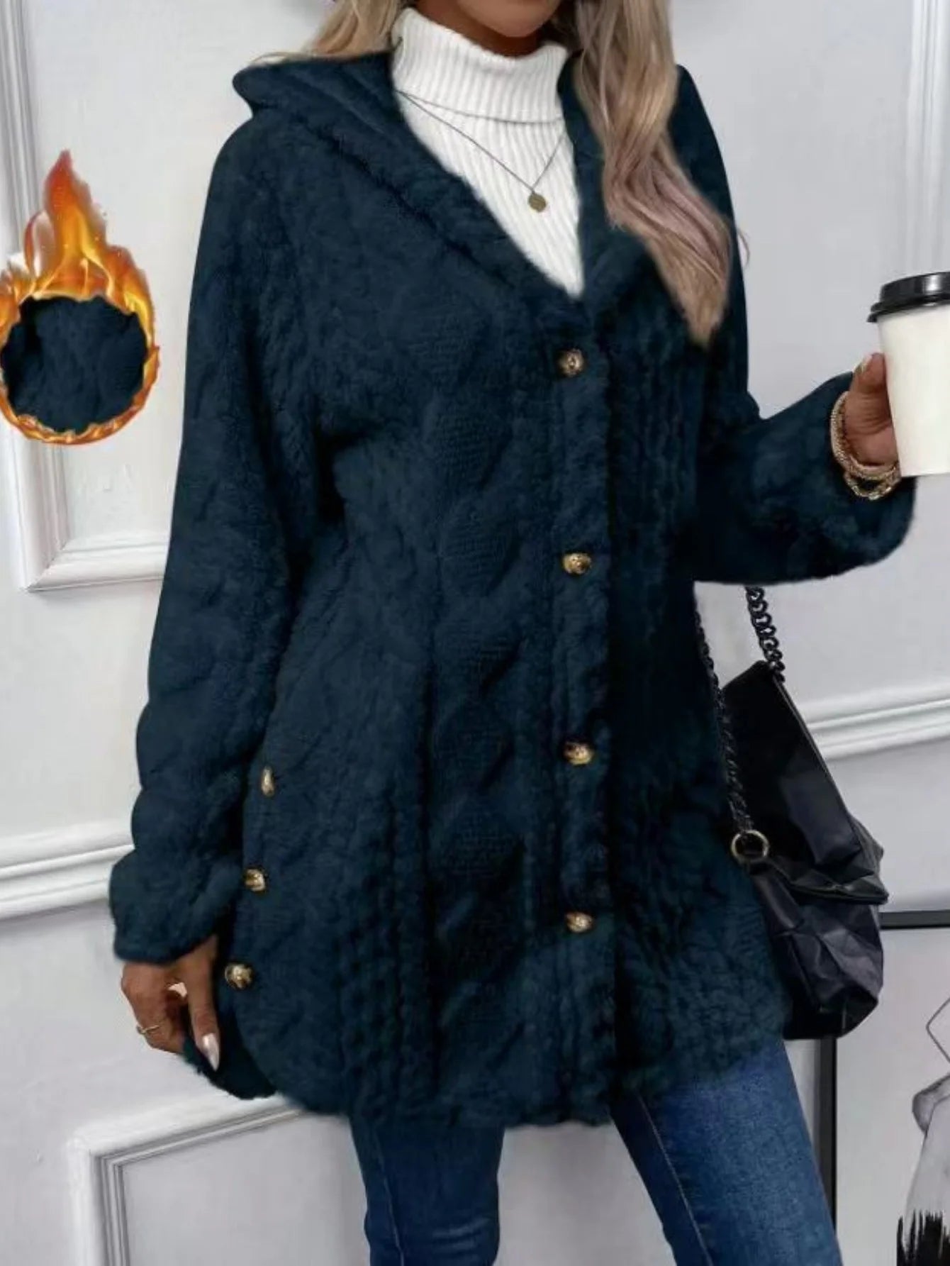 Women's Long Hooded Button Front Cardigan Casual Knit Layer