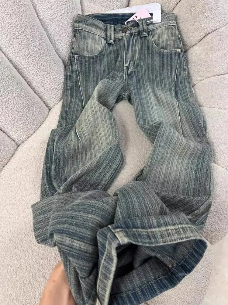 Women's Striped Washed Loose Fit Denim Jeans For Everyday Outfits
