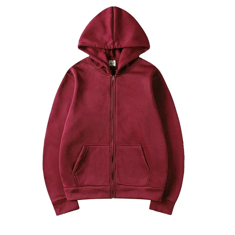 Long Sleeve Full Zip Casual Hooded Sweatshirt for Layering