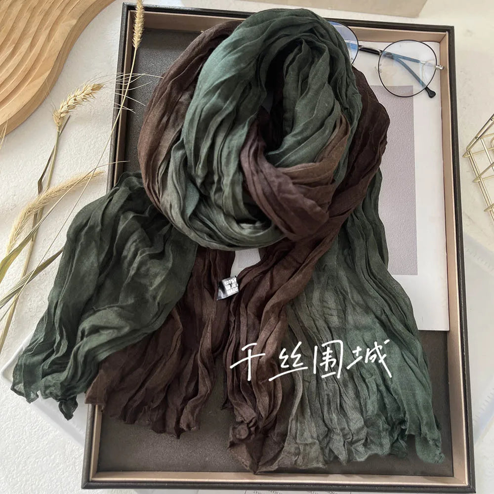 Gradient Crinkled Long Scarf with Rectangular Wrap Shape