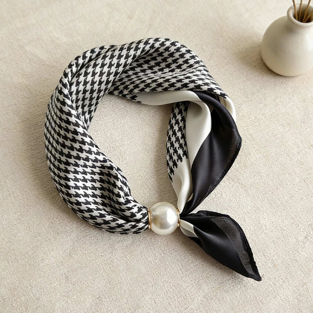Printed Neck Scarf with Decorative Pearl Style Clasp Options