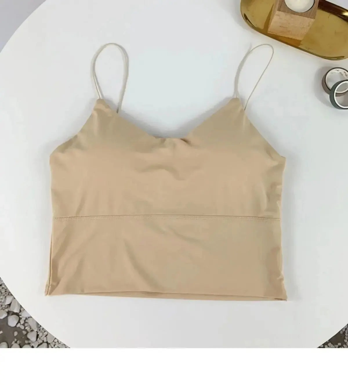 Women's Scoop Neck Crop Top with Thin Shoulder Straps and Built-In Padding