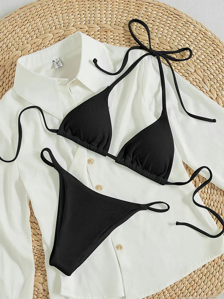 Women's Triangle Bikini Top and High Cut Briefs Swim Set