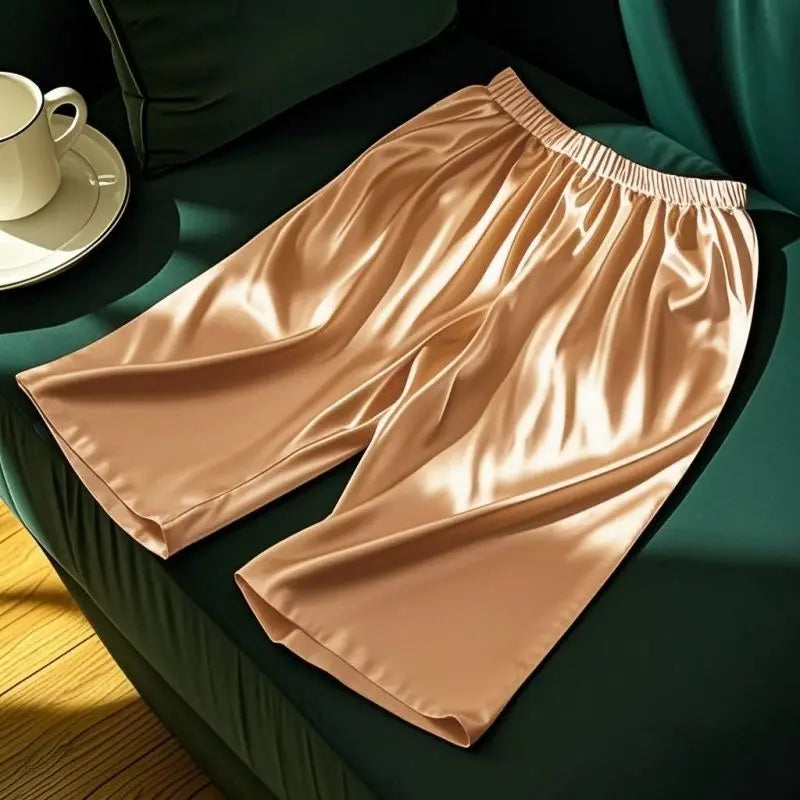 Men's Glossy Solid Elastic Waist Lounge Sleep Shorts