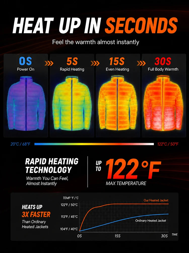 USB Heated Hooded Full Zip Long Sleeve Outdoor Jacket