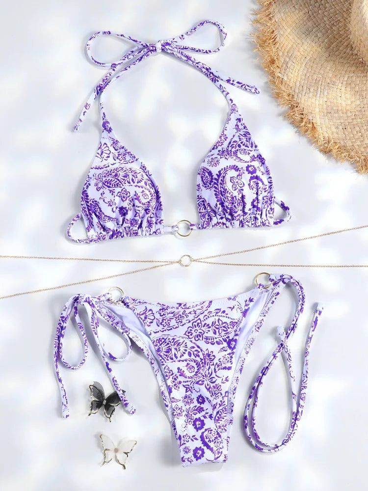 Chain Print Triangle Bikini