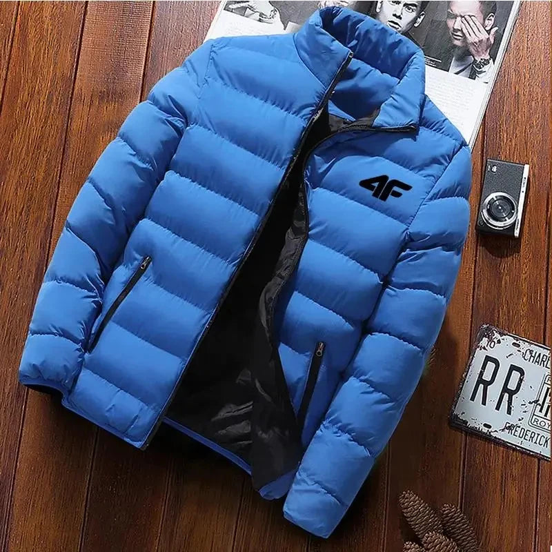 Men's Quilted Stand Collar Zip Front Jacket