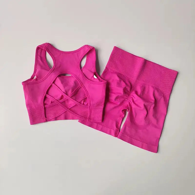 Women's Cross Back Bra And Shorts Yoga Set