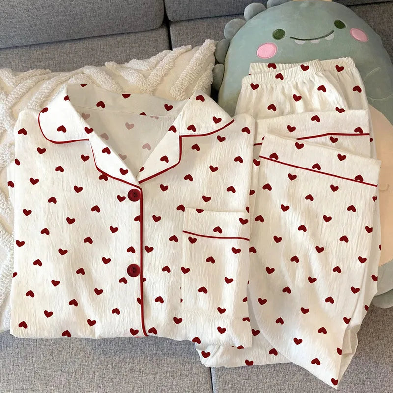 Women's Printed Button Front Long Sleeve Pajama Set with Top and Pants