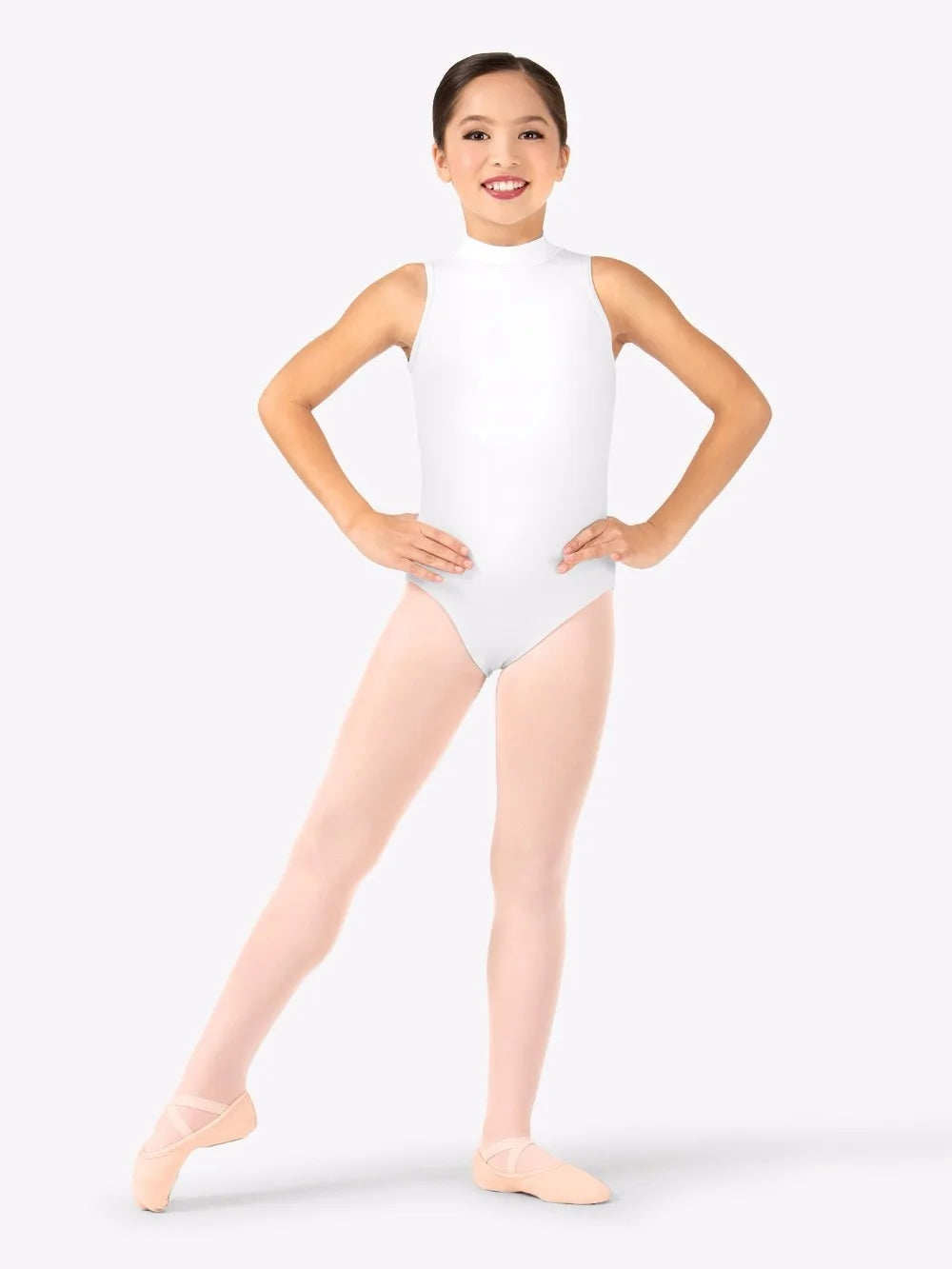Girls' Sleeveless Mock Neck Ballet Leotard with Open Back Design