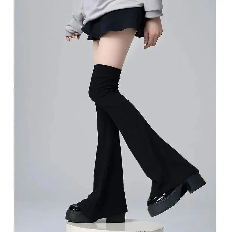 Solid Flared Knit Leg Warmers with Over Knee Shape