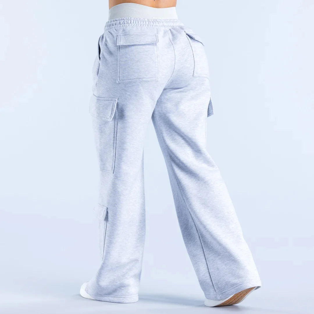 Women's Wide Leg Cargo Pants with Elastic Waist and Flap Pockets