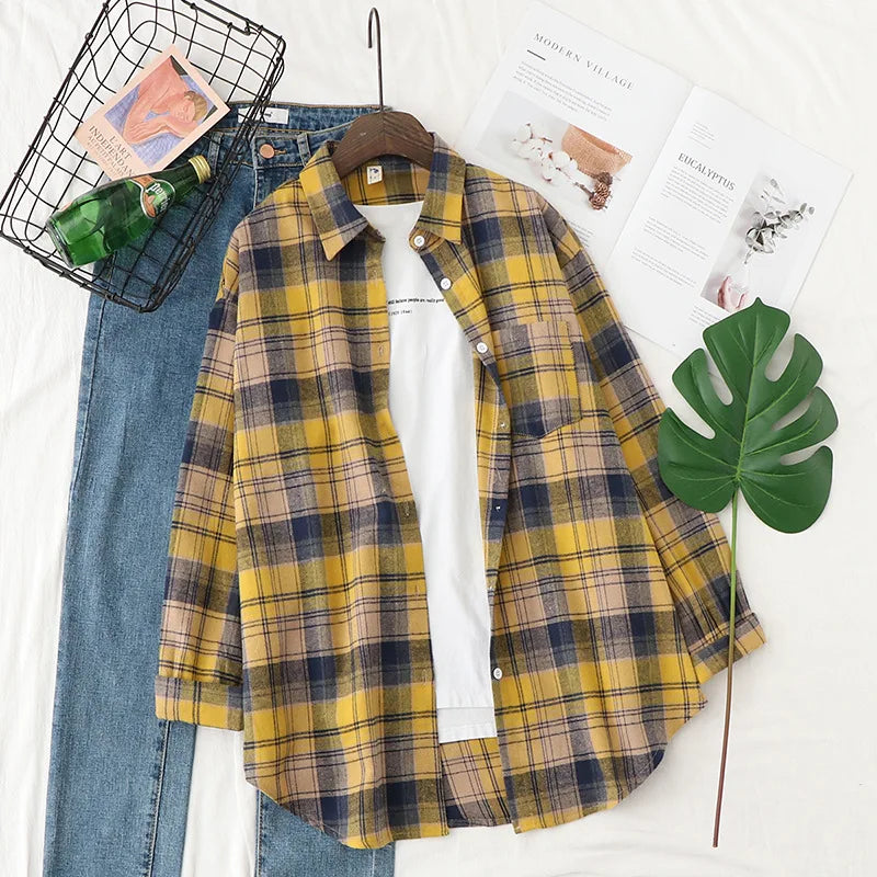 Women's Checked Collared Long Sleeve Shirt