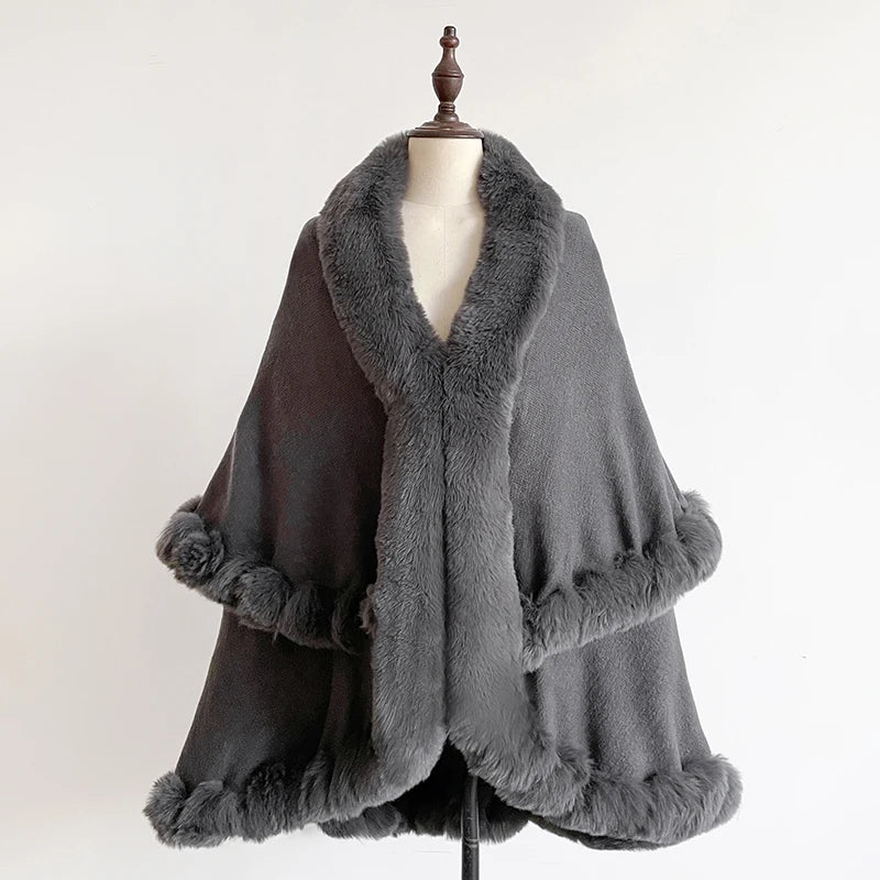 Plush Trim Open Front Cape for Layering over Outfits