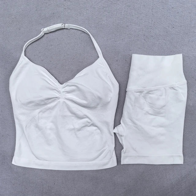 Women's Longline Tank And Shorts Yoga Set For Workout Outfits