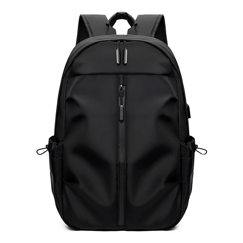 Plain Laptop Backpack with Front Pockets and Side Buckle Strap Details