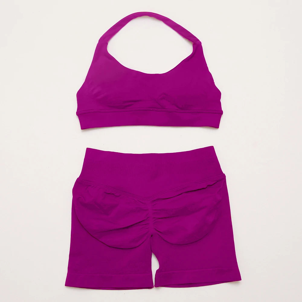 Women's Halter Bra And Shorts Yoga Set For Workout Outfits