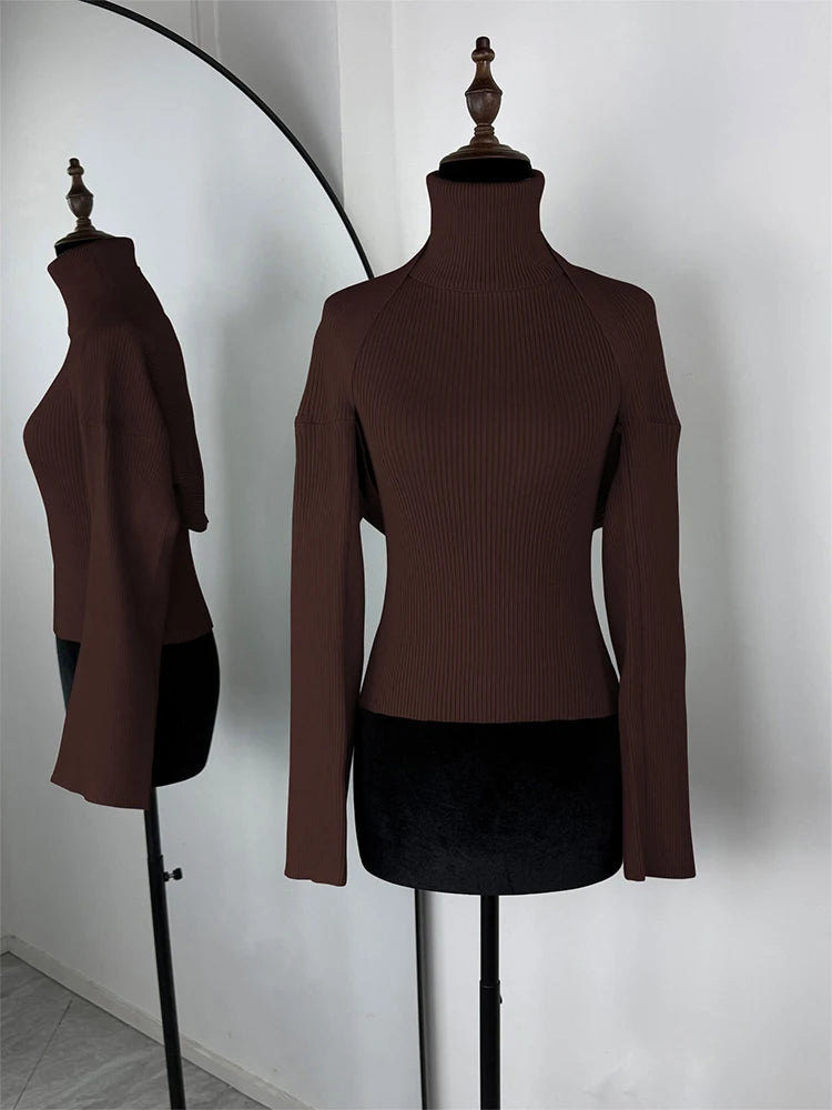 Women's Ribbed Polyester Blend Halter Tank and Long Sleeve Bolero with Separate Options