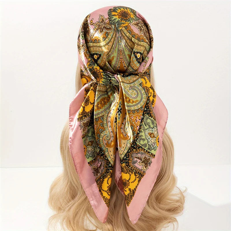 Printed Square Scarf with Ornate Paisley Pattern Options