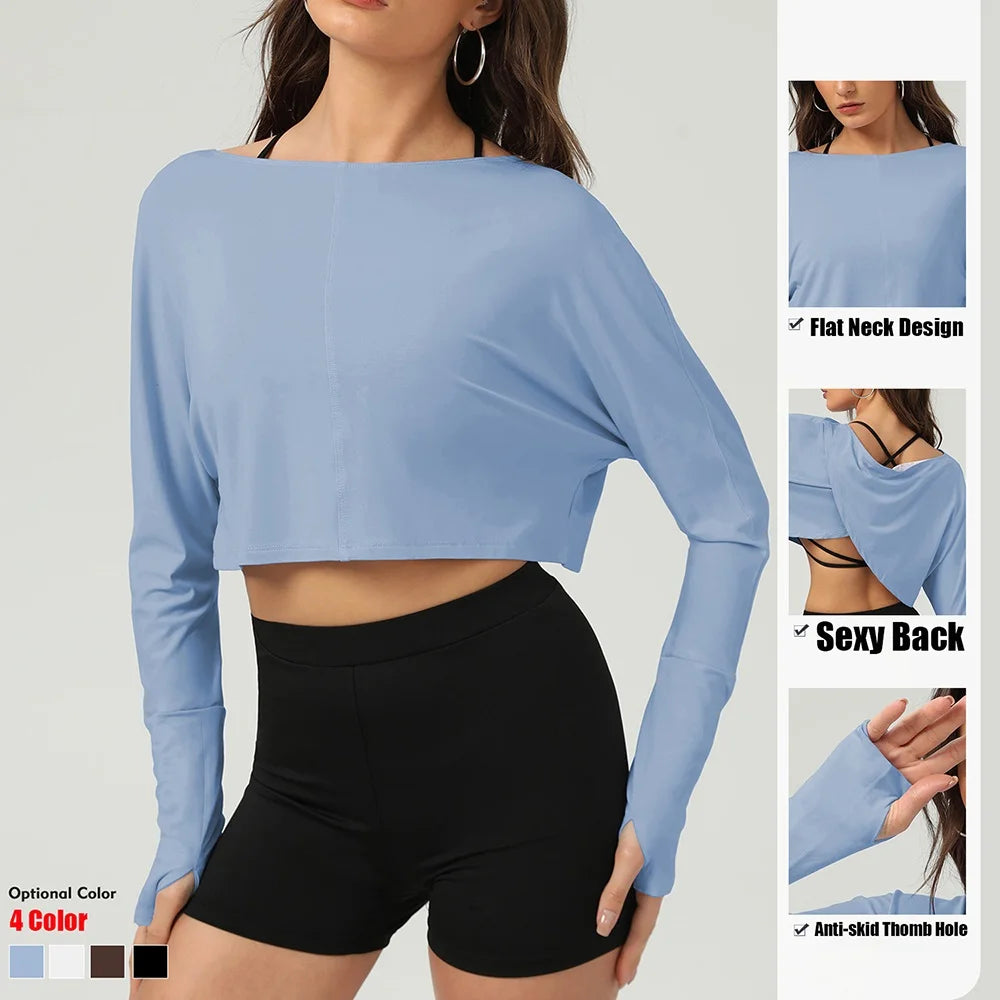 Women's Loose-Fit Long-Sleeve Workout Crop Top