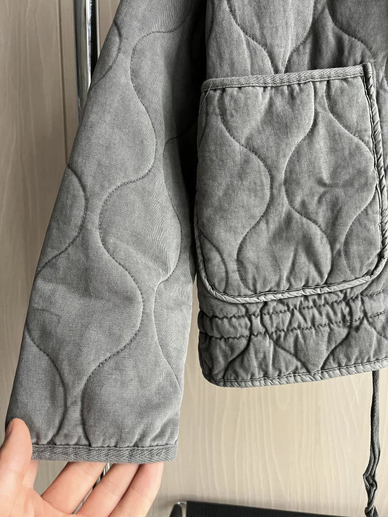 Stand Collar Long Sleeve Quilted Padded Casual Jacket