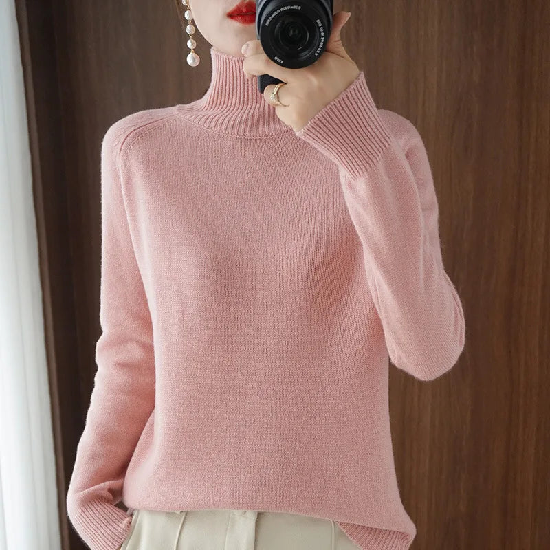 Women's Solid Turtleneck Long-Sleeve Knit Sweater