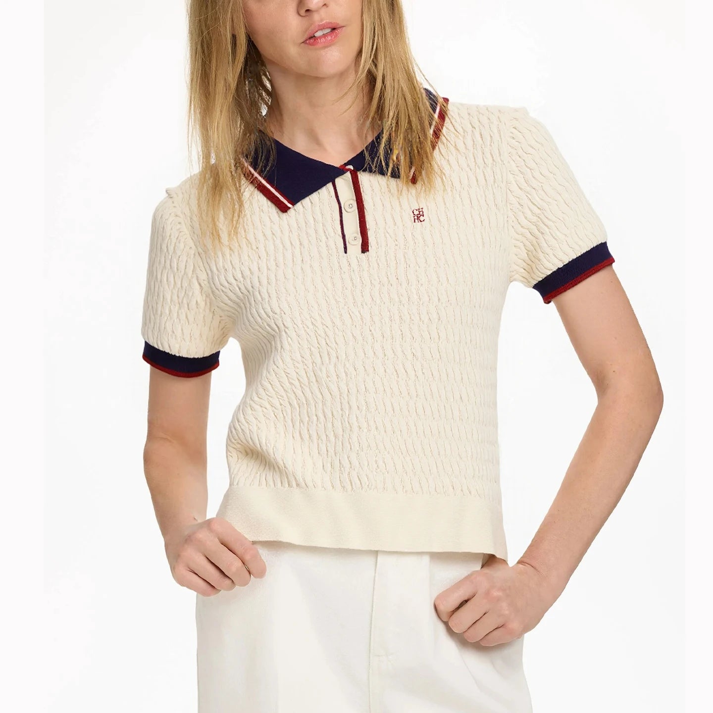 Women's Contrast Trim Short Sleeve Knit Polo Shirt