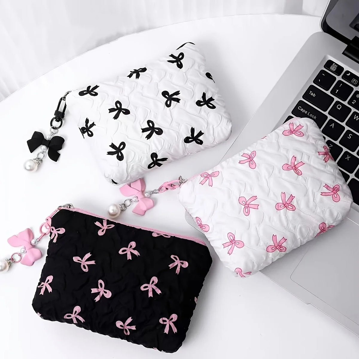 Mini Bow Print Zipper Pouch Bag for Lipstick and Small Essentials