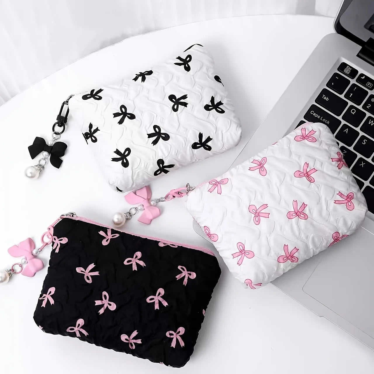 Mini Bow Print Zipper Pouch Bag for Lipstick and Small Essentials