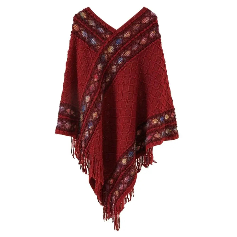 Patterned Fringe Hem Poncho for Layering over Outfits