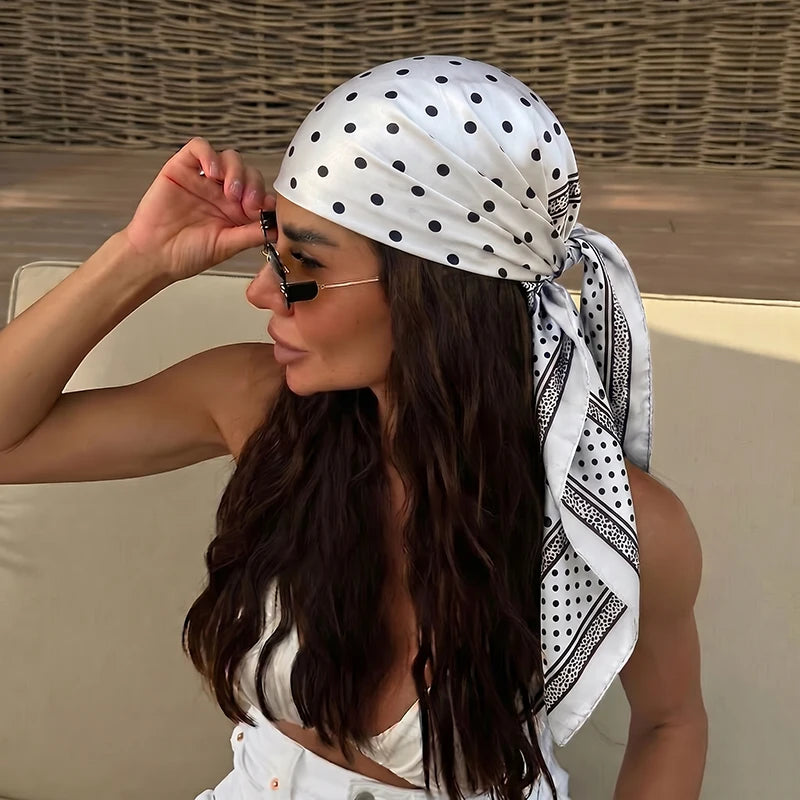 Polka Dot Square Scarf for Hair and Neck Styling