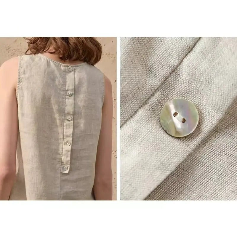 Women's Linen Sleeveless Longline Tank Top with Button Detail for Casual Outfits