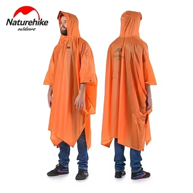 Hooded Outdoor Rain Poncho with Extended Hem and Sleeves