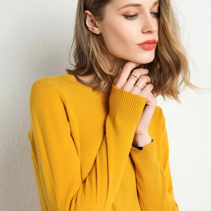 Women's Plain Crew Neck Long Sleeve Sweater Casual Knit Layer