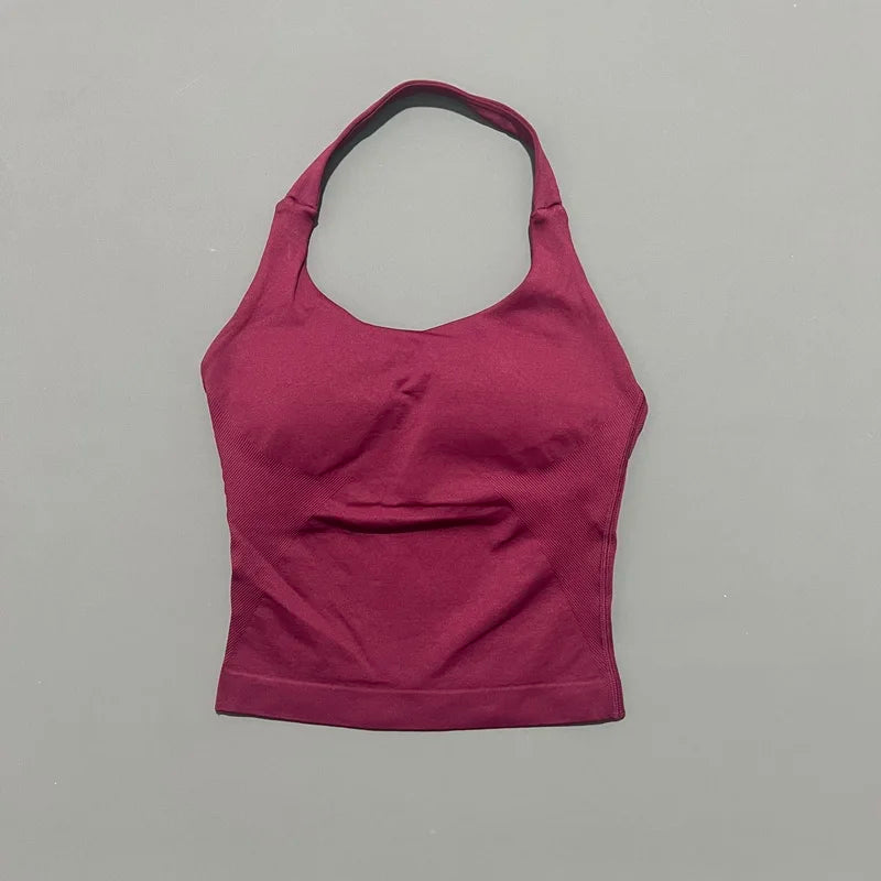 Women's Halter Neck Longline Fitted Tank Top For Workout Outfits