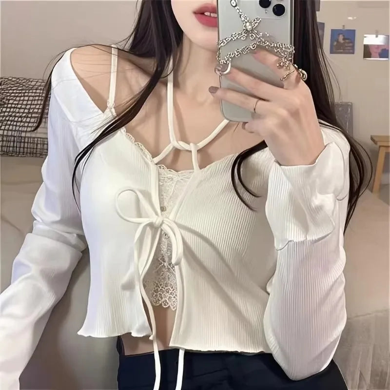 Women's Tie Front Flare Cuff Cardigan Casual Knit Layer