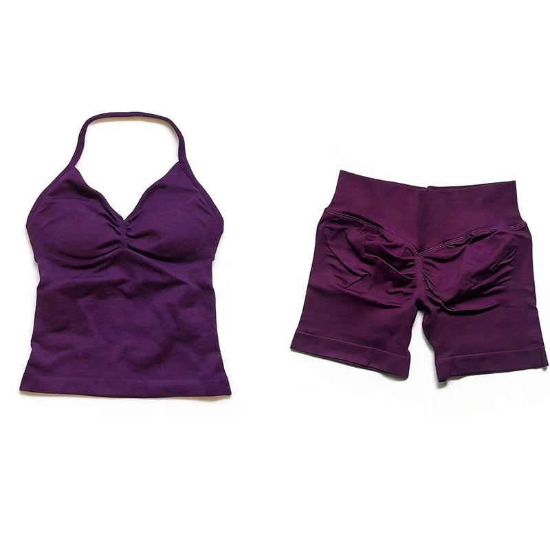 Women's Halter Tank And Shorts Yoga Set For Workout Outfits