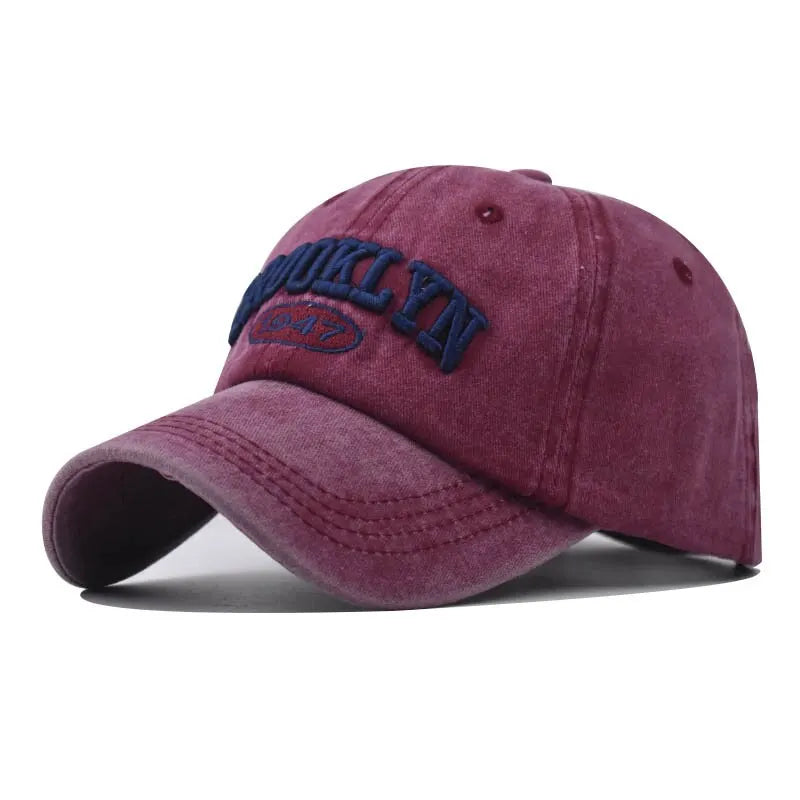 Letter Embroidered Washed Look Baseball Cap with Adjustable Back