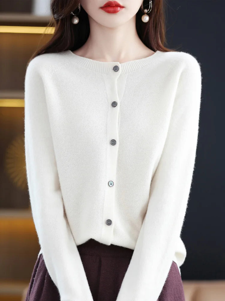 Women's Crew Neck Button Front Cardigan Casual Knit Layer