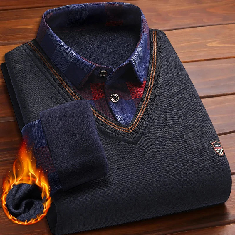 Men's Layered Look Collared Long Sleeve Knit Sweater