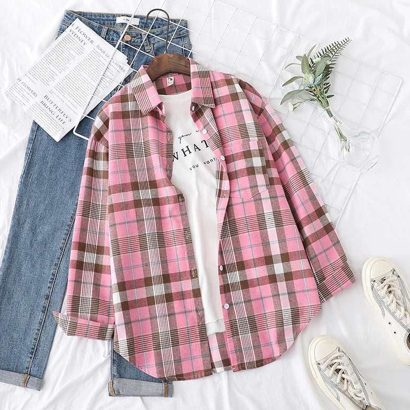 Women's Checked Collared Long Sleeve Shirt