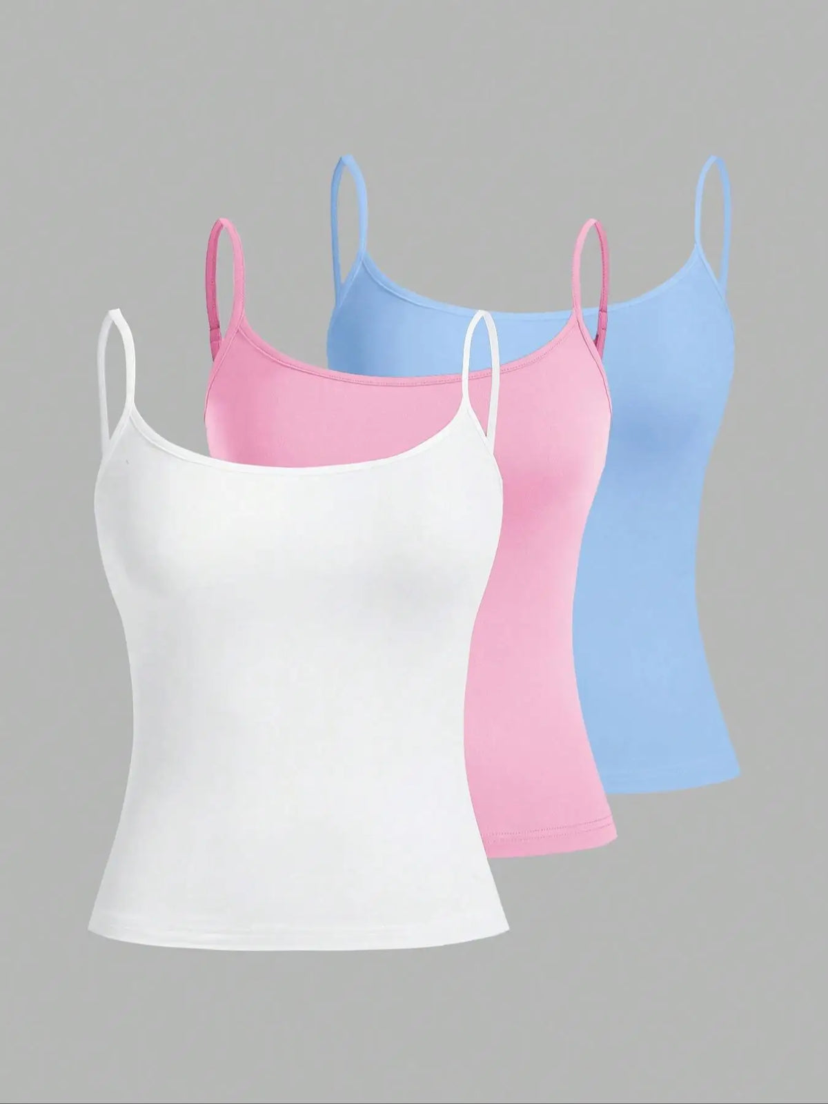 Women's Three Piece Camisole Pack with Adjustable Straps in Solid Colors