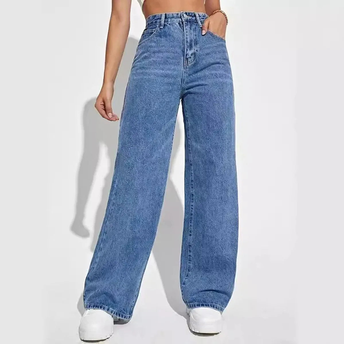 Women's Blue High Waist Wide Leg Denim Jeans