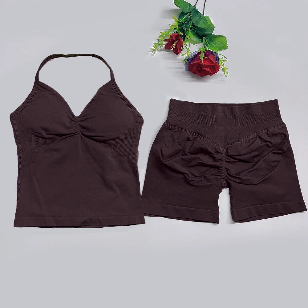 Women's Halter Tank And Shorts Yoga Set For Workout Outfits