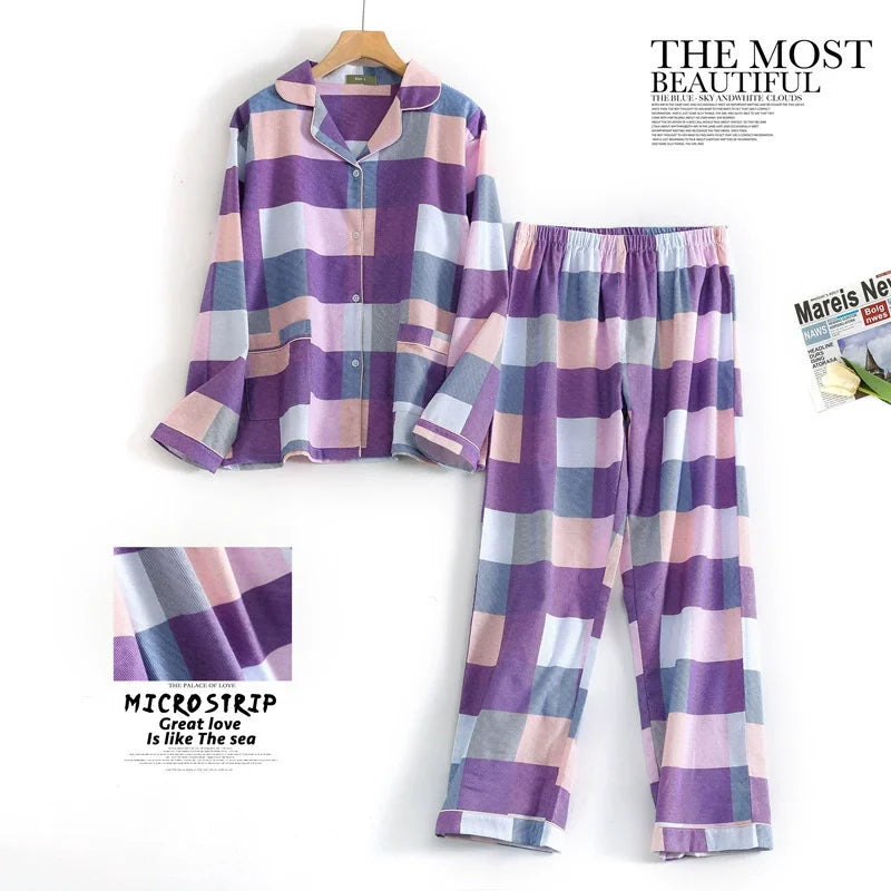 Women's Printed Button Front Long Sleeve Pajama Set with Top and Pants