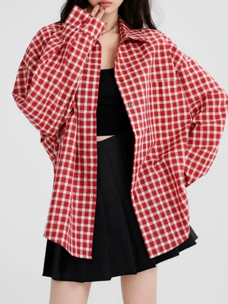 Women's Checked Relaxed Long Sleeve Button Front Shirt