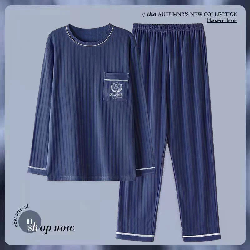 Men's Printed Button Front Long Sleeve Shirt and Pants Pajama Set