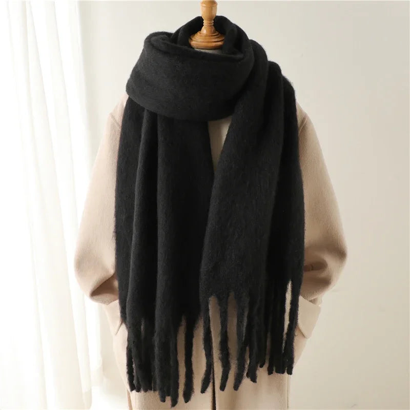 Solid Long Fringed Scarf for Draped Neck Styling